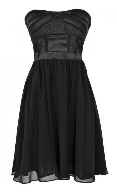 Different Angles Strapless Chiffon Designer Dress in Black